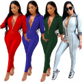 Fashionable Newest Commodity Fall Autumn Collared Fitness Jumpsuits Woman Custom Zip up Long Sleeve Jumpsuit